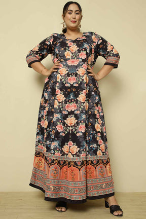 Plus Size Black Pink Floral Anarkali