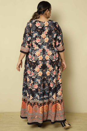 Plus Size Black Pink Floral Anarkali