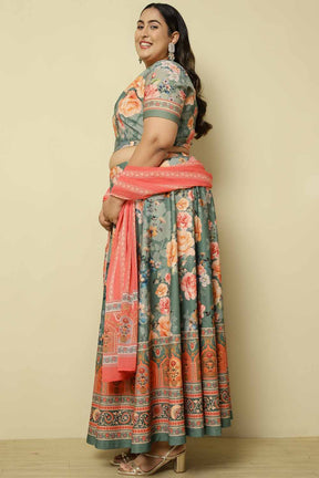 Plus Size Blue Pink Floral Lehenga