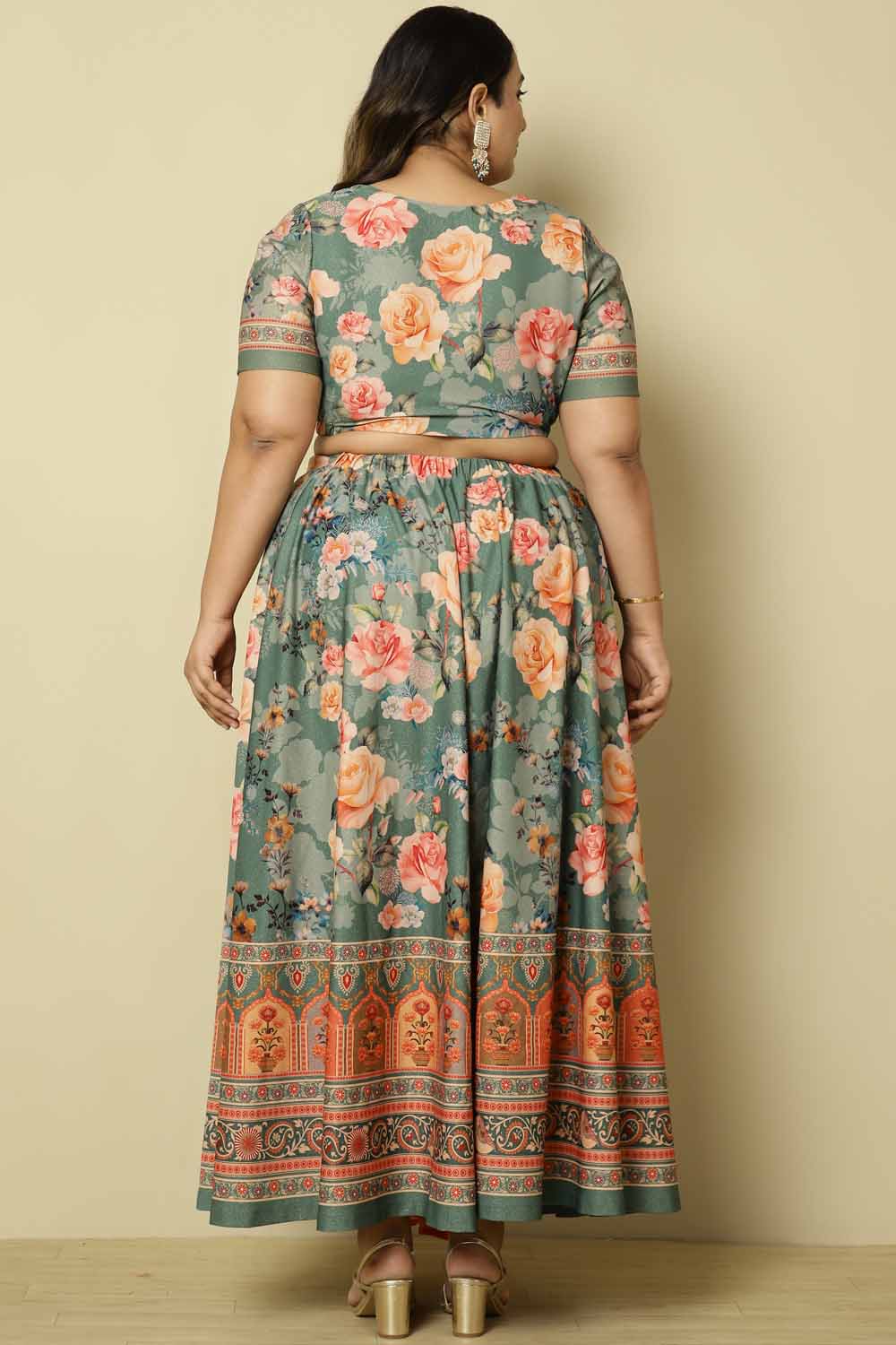 Plus Size Blue Pink Floral Lehenga