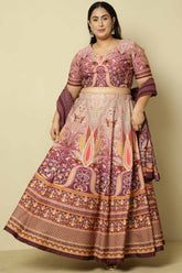 Plus Size Mauve Ethnic Print Lehenga