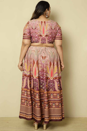 Plus Size Mauve Ethnic Print Lehenga