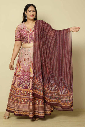 Plus Size Mauve Ethnic Print Lehenga