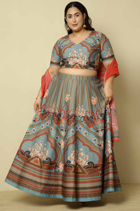 Plus Size Red Teal Lehenga