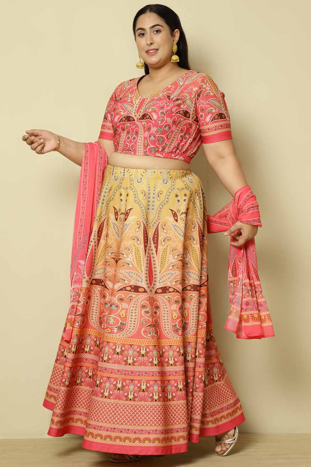 Plus Size Pink Sunset Ombre Lehenga for Women