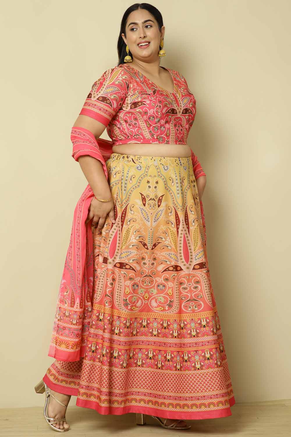 Plus Size Plus Size Pink Sunset Ombre Lehenga