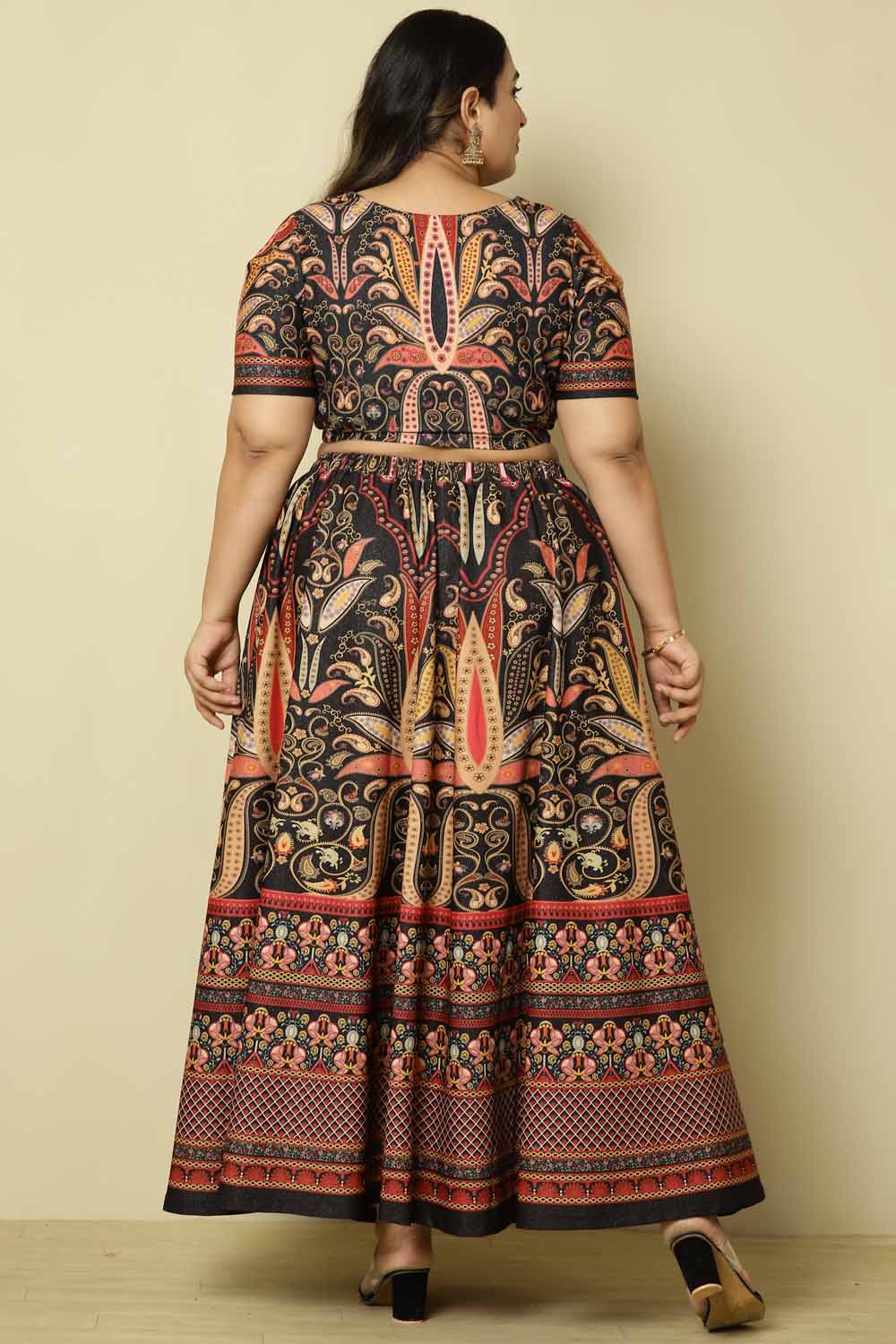 Plus Size Black Pink Print Lehenga