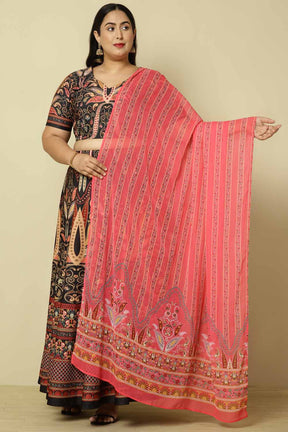 Plus Size Black Pink Print Lehenga