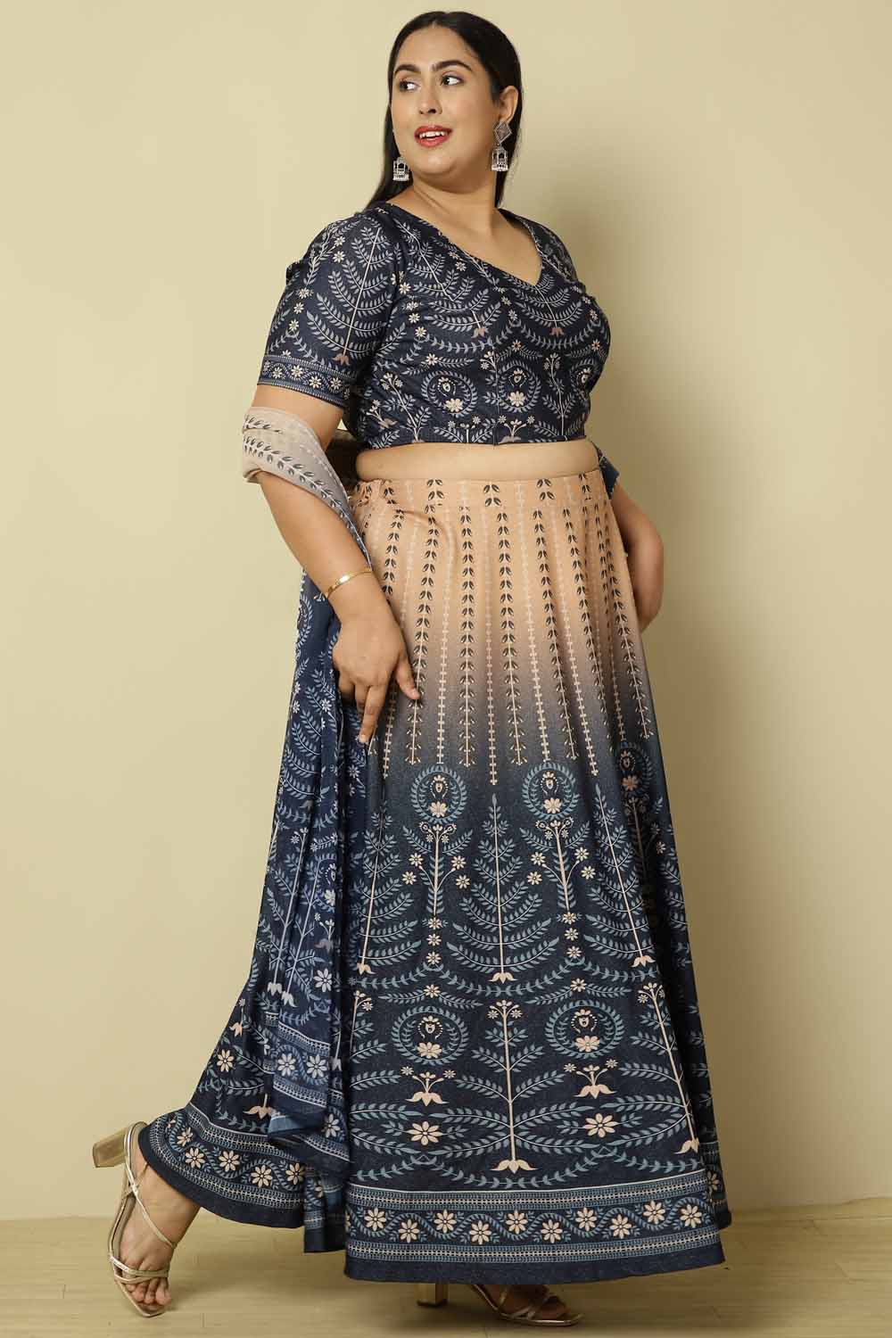 Plus Size Beige Blue Ombre Lehenga for Women