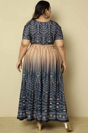 Plus Size Beige Blue Ombre Lehenga