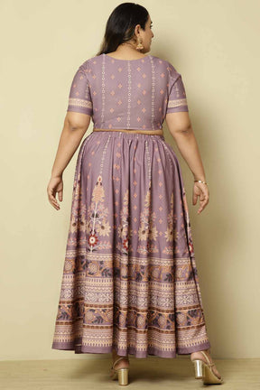 Plus Size Lilac Ethnic Print Lehenga