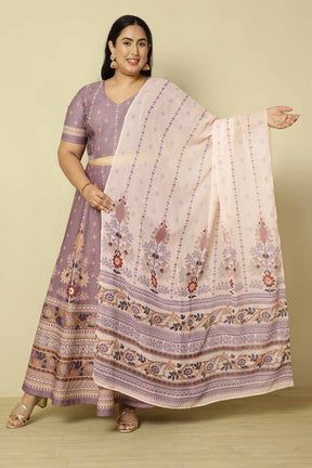 Plus Size Lilac Ethnic Print Lehenga