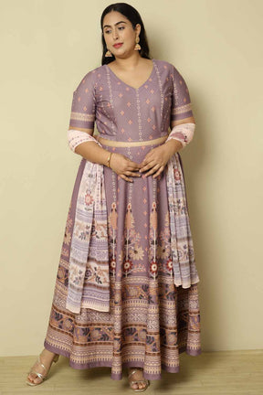 Plus Size Lilac Ethnic Print Lehenga