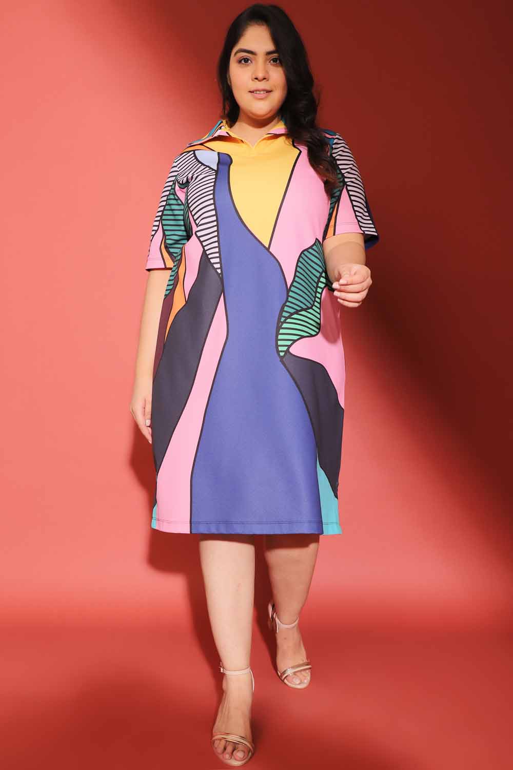 Plus Size Modern Art Printed Polo Dress