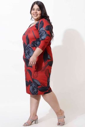 Plus Size Red Floral Bodycon Dress