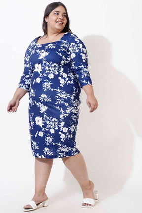 Plus Size Navy Floral Bodycon Dress