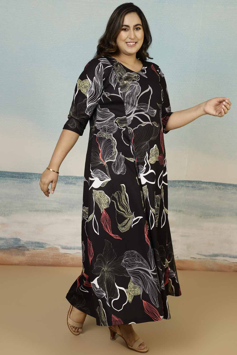 Plus Size Black Floral Plus Size Dress