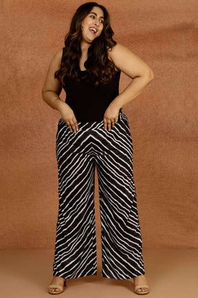 Plus Size Black Leheriya Printed High Waist Pants