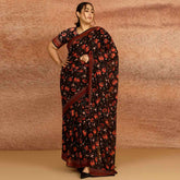 Plus Size Black Luxe Floral Readymade Georgette Saree