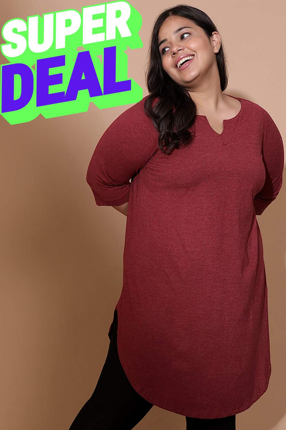 Maroon Milange Longline Tunic