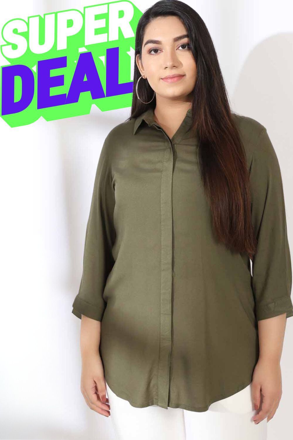 Olive Round Hemline Shirt