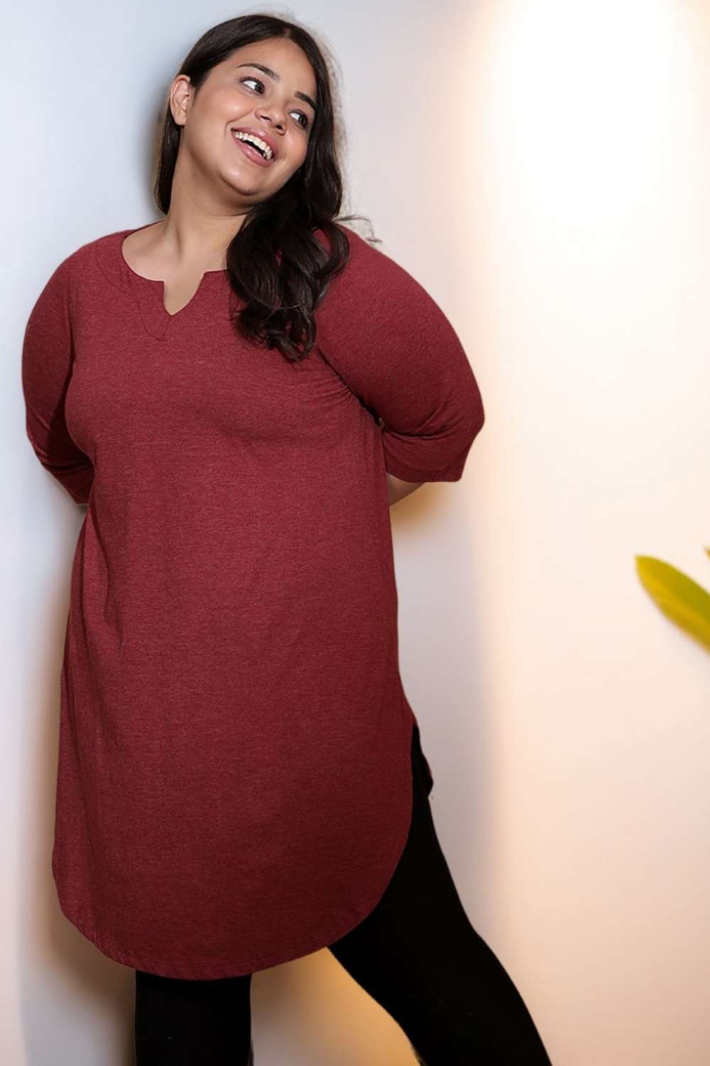 Maroon Milange Longline Tunic