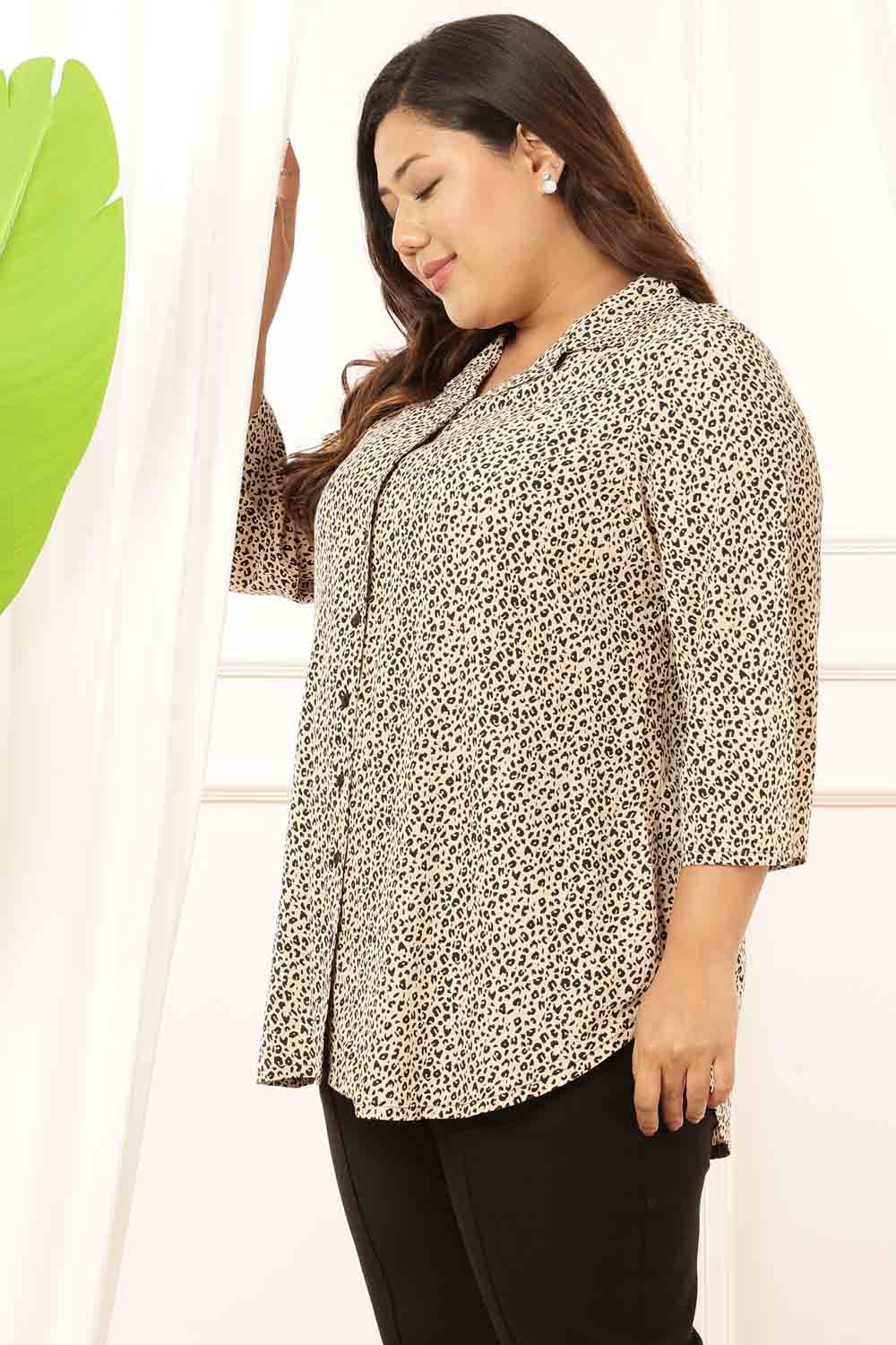 Comfortable Plus Size Leopard Print Cuban Collar Shirt