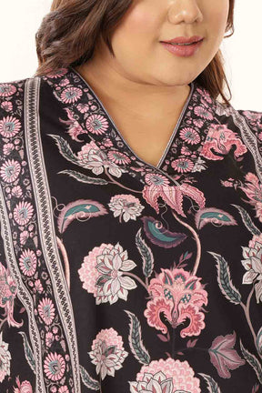 Plus Size Black Floral V Neck Top