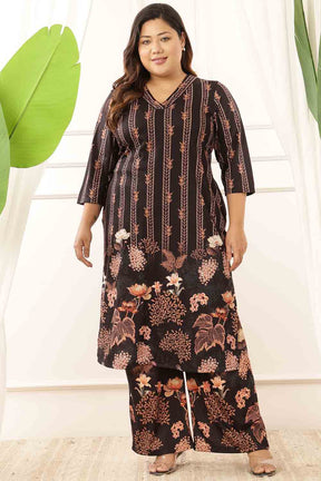 Plus Size Black Floral Kurta Coord Set