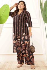 Plus Size Black Floral Kurta Coord Set