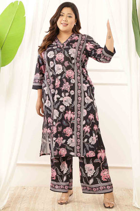 Plus Size Black Floral Kurta Coord Set