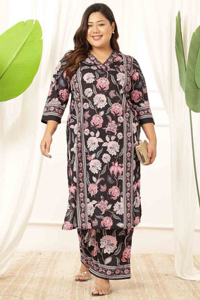 Plus Size Black Floral Kurta Coord Set