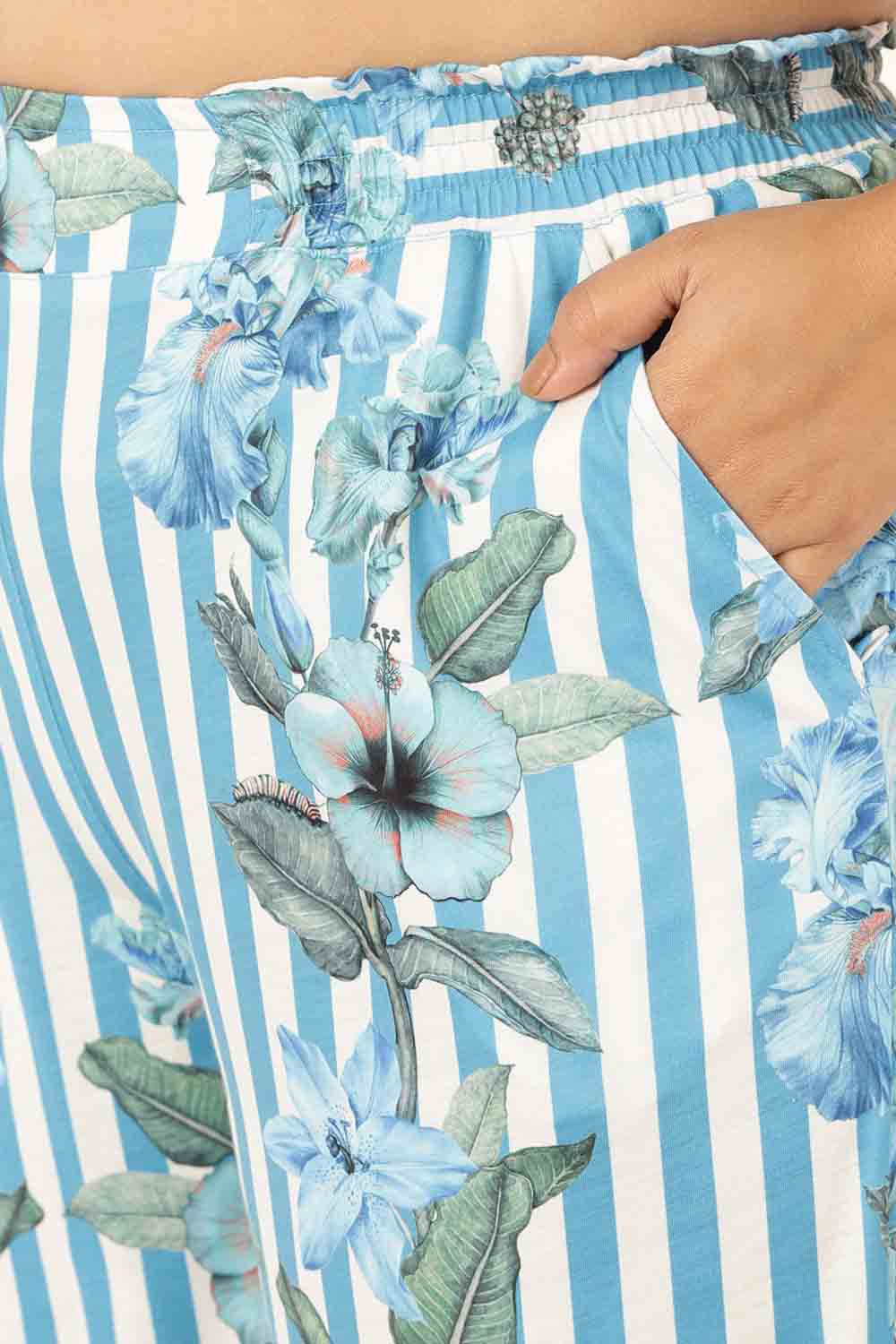 Plus Size Blue Floral Stripes Top Coord Set