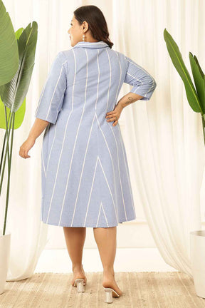 Plus Size Blue Striped Chambray Shirt Dress