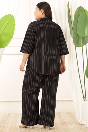 Plus Size Black Stripe Shirt Coord Set