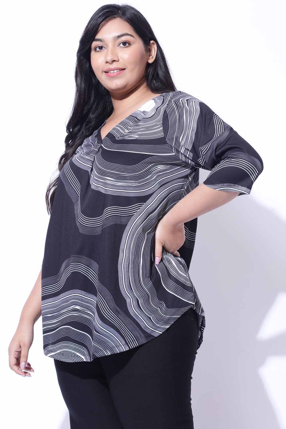 Plus Size Plus Size Marble Print Centre Pleat Top