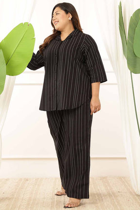 Plus Size Black Stripe Shirt Coord Set