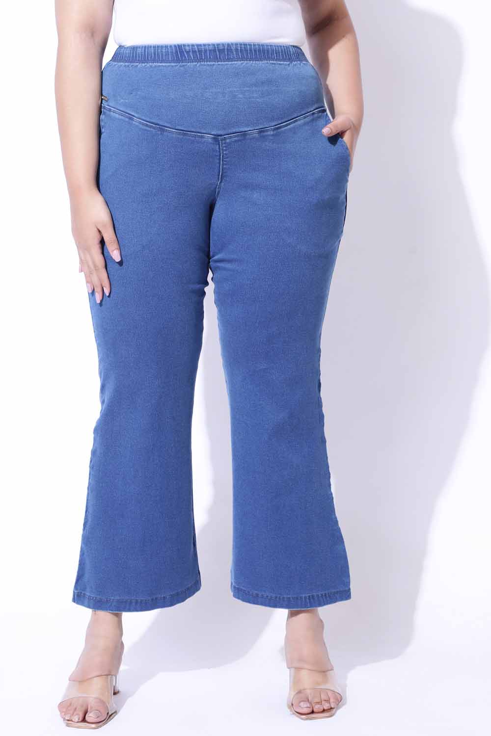 Plus Size Ice Blue High Waist Pants Online in India