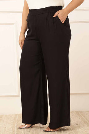 Plus Size Black Rayon Twill Korean Pants