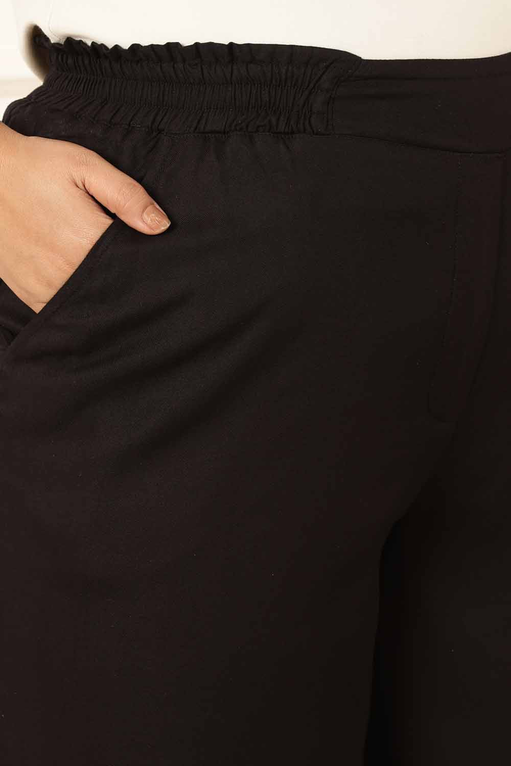 Plus Size Black Rayon Twill High Waist Pants for Women