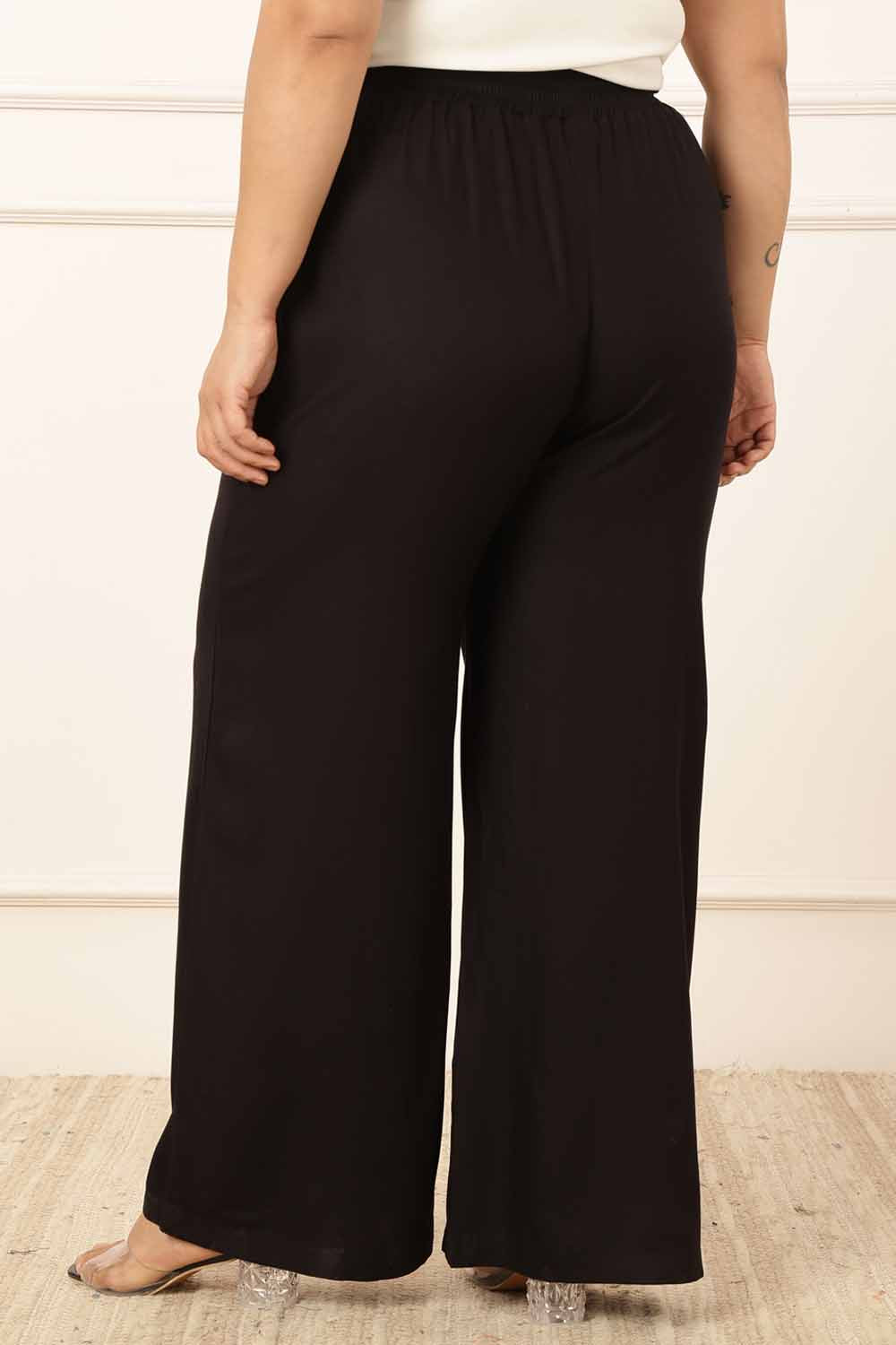 Comfortable Plus Size Black Rayon Twill Korean Pants