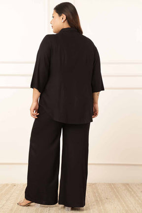 Plus Size Black Rayon Twill Shirt Coord Set