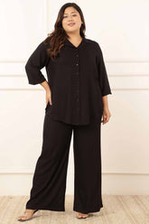 Plus Size Black Rayon Twill Shirt Coord Set