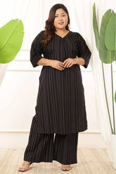 Plus Size Black Stripe Cotton Kurta Coord Set