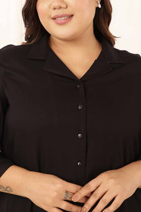 Plus Size Black Rayon Twill Shirt Coord Set