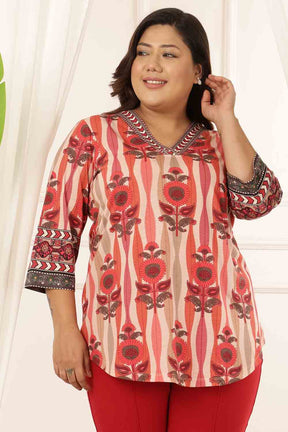 Plus Size Red Floral Motif Top