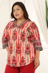 Plus Size Red Floral Motif Top