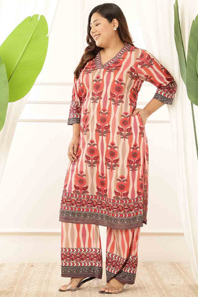 Plus Size Red Floral Motif Kurta Coord Set