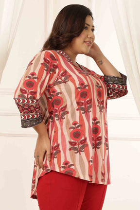 Plus Size Red Floral Motif Top