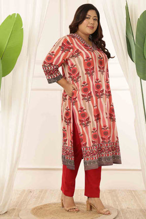 Plus Size Red Floral Motif Kurta